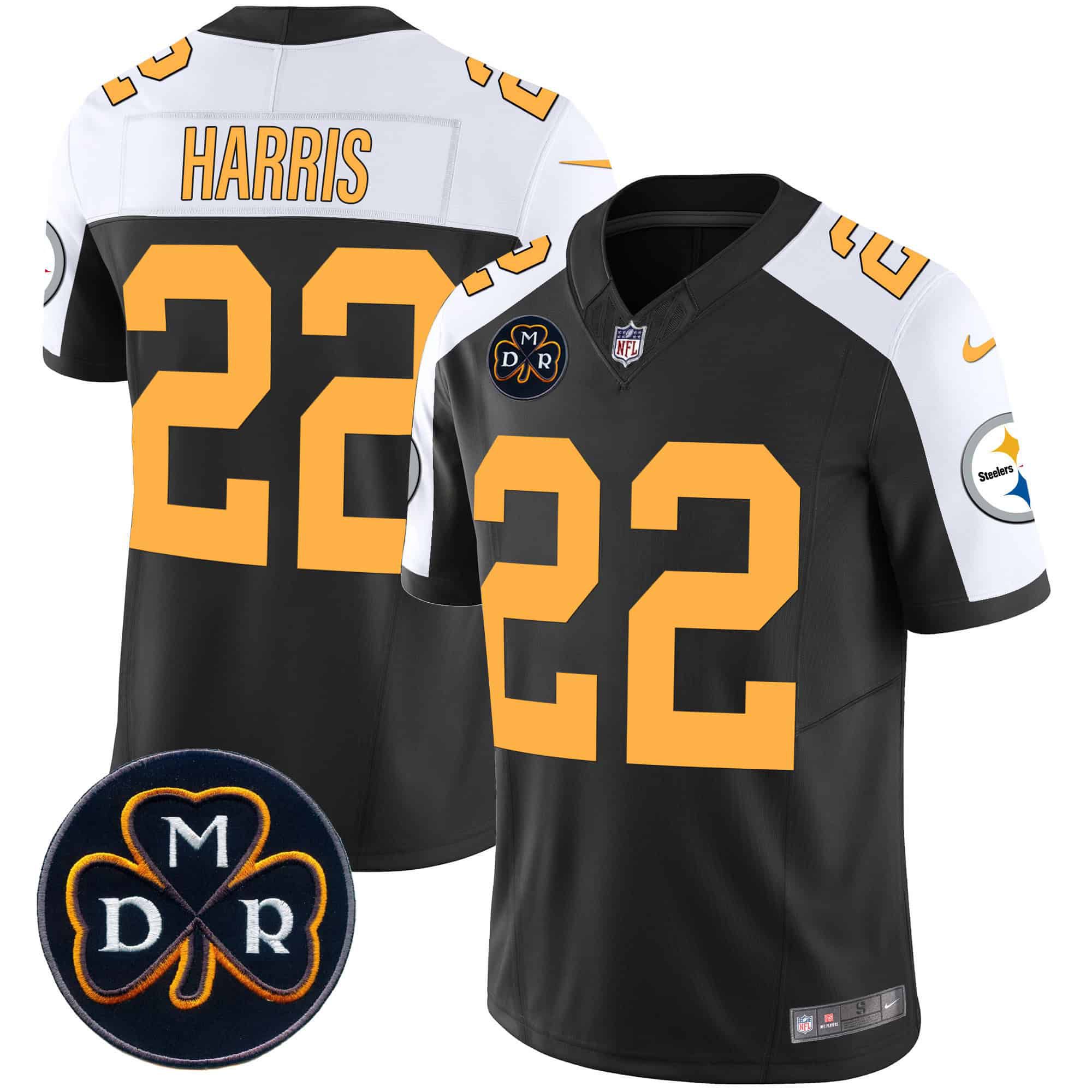 Men Pittsburgh Steelers #22 Harris Black 2024 Nike DMR Patch Vapor Limited NFL Jersey